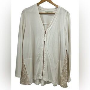 LOGO Lounge by Lori Goldstein Zip Front Cardigan with Lace Back in Ivory - L